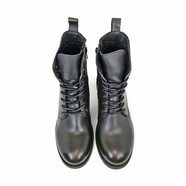 Botines Militares Mujer Piel Napa Cierre Cordones Y Cremallera 6290 Negro, de Bda