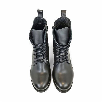 Botines Militares Mujer Piel Napa Cierre Cordones Y Cremallera 6290 Negro, de Bda