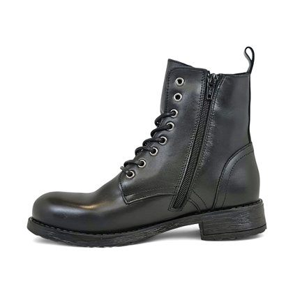 Botines Militares Mujer Piel Napa Cierre Cordones Y Cremallera 6290 Negro, de Bda