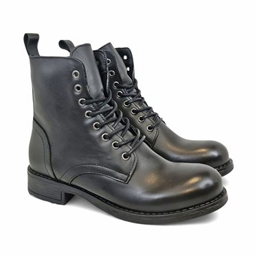 Womens Nappa Leather Combat Boots Laces and Zip Fastening 6290 Black, by Bda