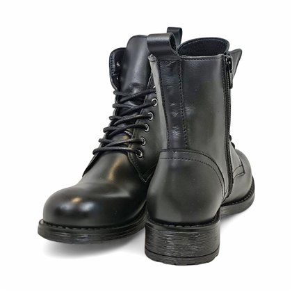 Botines Militares Mujer Piel Napa Cierre Cordones Y Cremallera 6290 Negro, de Bda