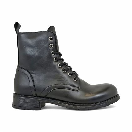Botines Militares Mujer Piel Napa Cierre Cordones Y Cremallera 6290 Negro, de Bda