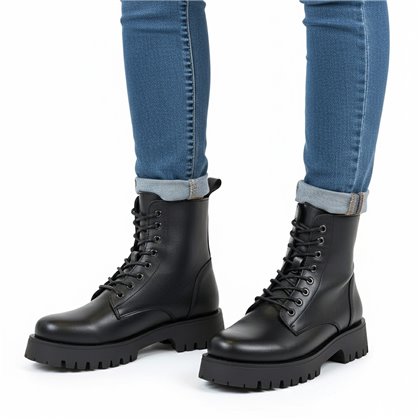 Botines Militares Mujer Piel Napa Cierre Cordonos Y Cremallera 416 Negro, de Bda