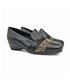 Womens Leather Wedge Slip-On Shoes Soft Leather Elastic Vamp Animal Print 5712 Black, by BeRelax
