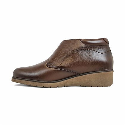 Woman Leather Low Wedged Comfort Booties Velcro Removable Insole 70244 Brown, by TuPié