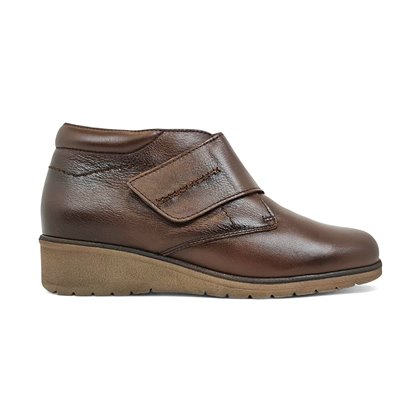 Woman Leather Low Wedged Comfort Booties Velcro Removable Insole 70244 Brown, by TuPié