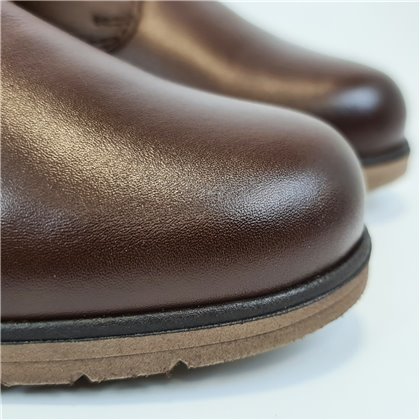 Woman Leather Low Wedged Comfort Booties Velcro Removable Insole 70244 Brown, by TuPié