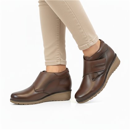 Botines Cómodos Mujer Piel Cuña Velcro Plantilla Extraíble 70244 Marrón, de Tupié
