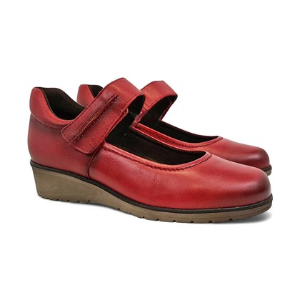 Womens Soft Leather Mary Jane Shoes Velcro Removable Insole 70806 Red, by TuPié