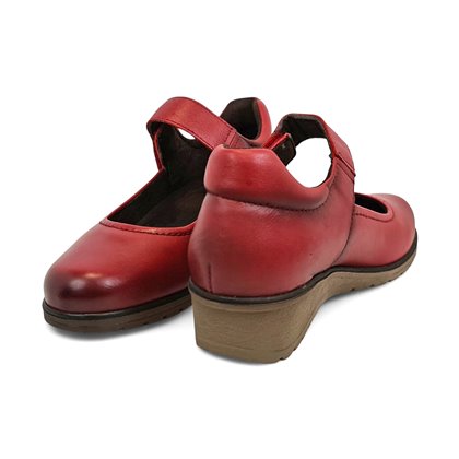 Womens Soft Leather Mary Jane Shoes Velcro Removable Insole 70806 Red, by TuPié