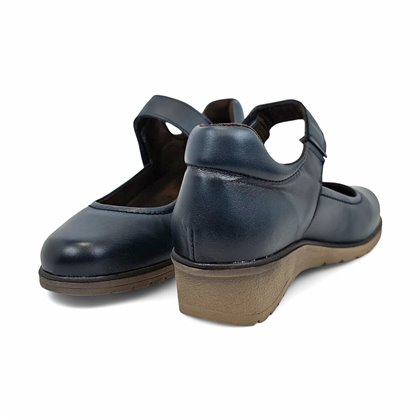 Womens Soft Leather Mary Jane Shoes Velcro Removable Insole 70806 Blue, by TuPié