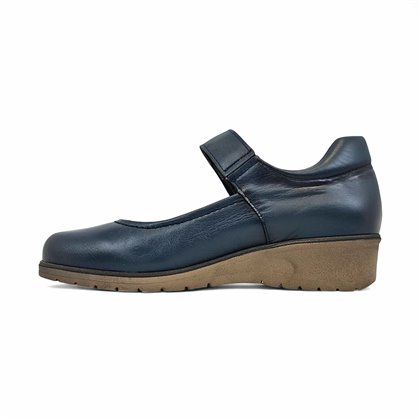 Womens Soft Leather Mary Jane Shoes Velcro Removable Insole 70806 Blue, by TuPié