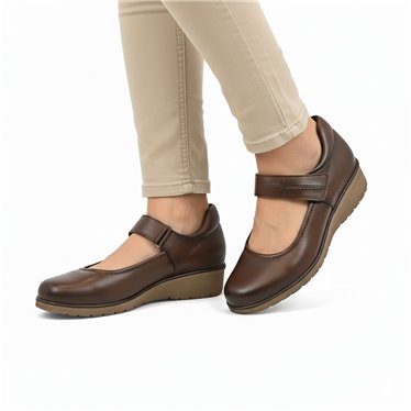 Womens Soft Leather Mary Jane Shoes Velcro Removable Insole 70806 Brown, by TuPié