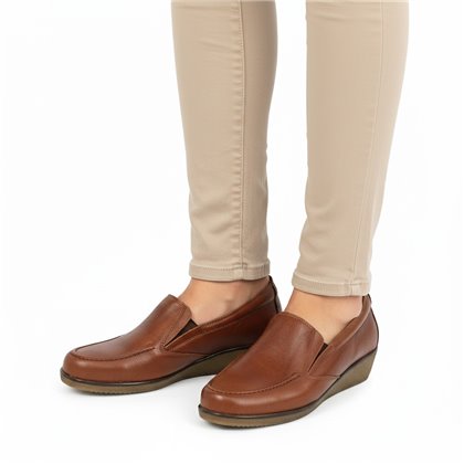 Womens Soft Leather Wedge Loafers Elastic Vamp 250 Leather, by Bda