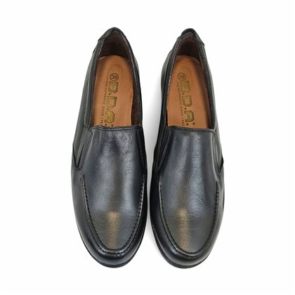 Womens Soft Leather Wedge Loafers Elastic Vamp 250 Black, by Bda