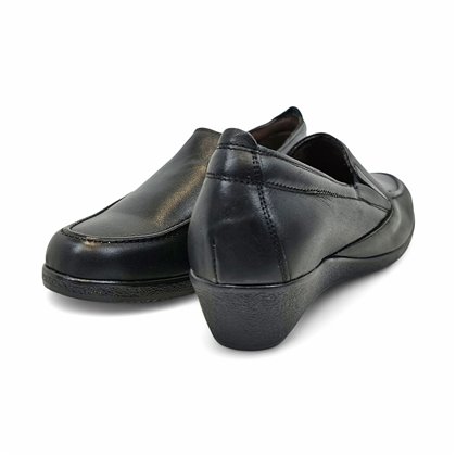 Womens Soft Leather Wedge Loafers Elastic Vamp 250 Black, by Bda