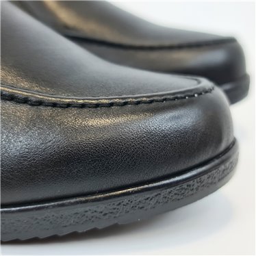 Womens Soft Leather Wedge Loafers Elastic Vamp 250 Black, by Bda