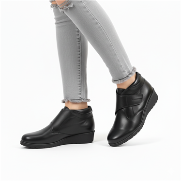 Botines Cómodos Mujer Piel Cuña Velcro Plantilla Extraíble 70244 Negro, de Tupié