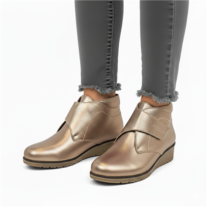 Botines Cómodos Mujer Piel Cuña Velcro Plantilla Extraíble 70244 Platino, de Tupié