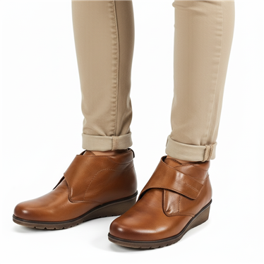 Botines Cómodos Mujer Piel Cuña Velcro Plantilla Extraíble 70244 Cuero, de Tupié