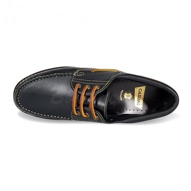 MEN LEATHER BOAT SHOES SEV200CA BLACK, BY CASUAL SOLE