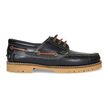 MEN LEATHER BOAT SHOES SEV200CA BLACK, BY CASUAL PAIR