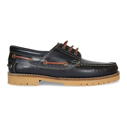 MEN LEATHER BOAT SHOES SEV200CA BLACK, BY CASUAL SIDE
