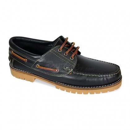 MEN LEATHER BOAT SHOES SEV200CA BLACK, BY CASUAL