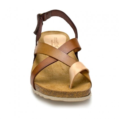 Woman Leather Bio Sandals Velcro Cork Sole 830MX Leather, by Morxiva Shoes