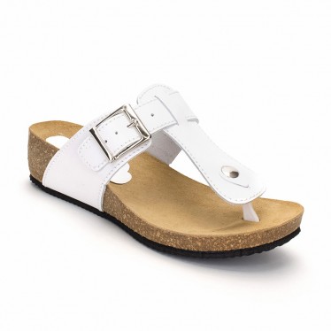 Woman Leather Wedged Bio Sandals Cork Sole 414 White, by Morxiva Shoes