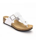 Woman Leather Wedged Bio Sandals Cork Sole 414 White, by Morxiva Shoes