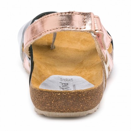 Sandalias Bio Mujer Piel Velcro Piso Corcho 830mx Metal, de Morxiva Shoes