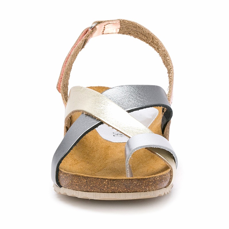 Sandalias Mujer Piel Velcro Piso Corcho 830mx Metal, de Morxiva Shoes