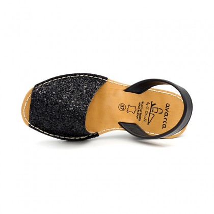 Woman Leather Wedged Menorcan Sandals Glitter 1275 Black, by C. Ortuño
