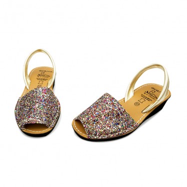 Woman Leather Wedged Menorcan Sandals Glitter 1275 Multi, by C. Ortuño