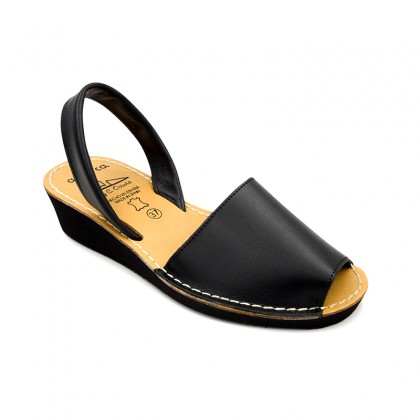 Woman Wedged Leather Basic Menorcan Sandals 211ME Black, by C. Ortuño