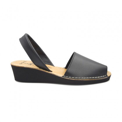 Woman Wedged Leather Basic Menorcan Sandals 211ME Black, by C. Ortuño