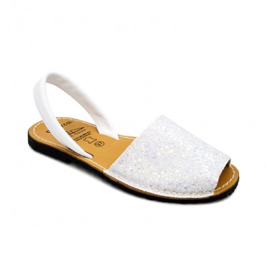 Woman Glitter Leather Menorcan Sandals 275GLI-1 White, by C. Ortuño