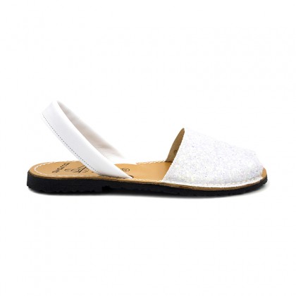 Woman Glitter Leather Menorcan Sandals 275GLI-1 White, by C. Ortuño