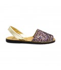 Woman Glitter Leather Menorcan Sandals 275GLI-1 Multi, by C. Ortuño
