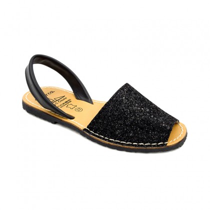 Avarcas Menorquinas Mujer Piel Purpurina 275GLI-1 Negro, de C. Ortuño