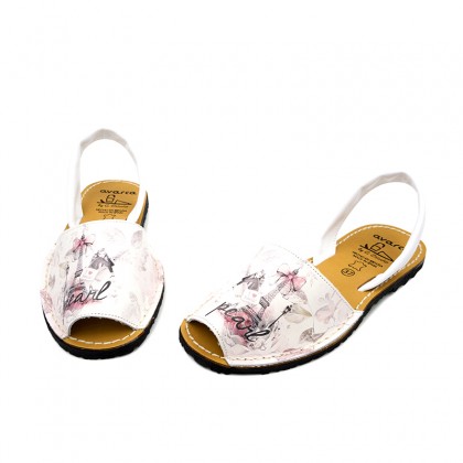 Avarcas Menorquinas Mujer Piel Torre Eiffel 331AV Blanco, de C. Ortuño