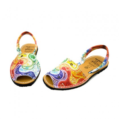 Woman Leather Menorcan Sandals Stained Glass 355AV Multi, by C. Ortuño