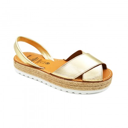 Woman Metallic Leather Menorcan Sandals Platform 8394 Gold, by C. Ortuño