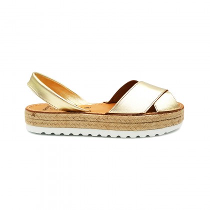 Woman Metallic Leather Menorcan Sandals Platform 8394 Gold, by C. Ortuño