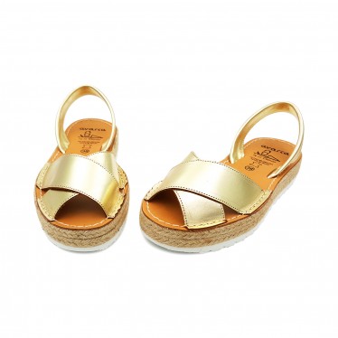 Woman Metallic Leather Menorcan Sandals Platform 8394 Gold, by C. Ortuño