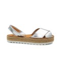 Woman Metallic Leather Menorcan Sandals Platform 8394 Silver, by C. Ortuño