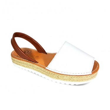 Woman Leather Menorcan Sandals Esparto Sole 8201L White, by C. Ortuño
