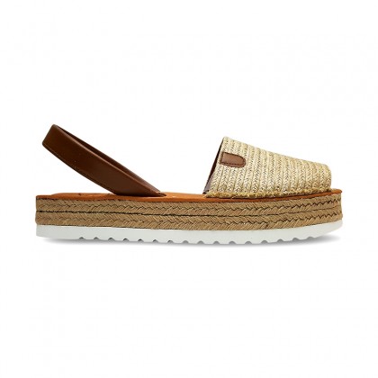 Woman Leather Jute Menorcan Sandals Platform Cushioned Insole 9421 Leather, by C. Ortuño
