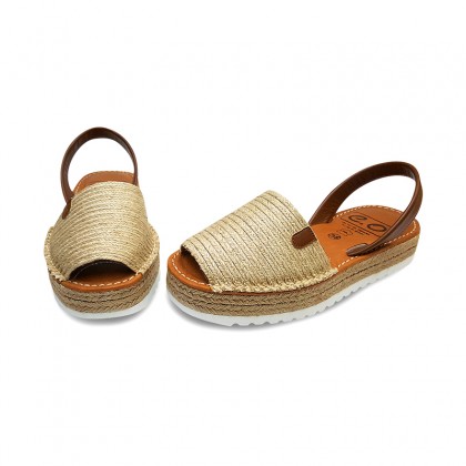 Woman Leather Jute Menorcan Sandals Platform Cushioned Insole 9421 Leather, by C. Ortuño